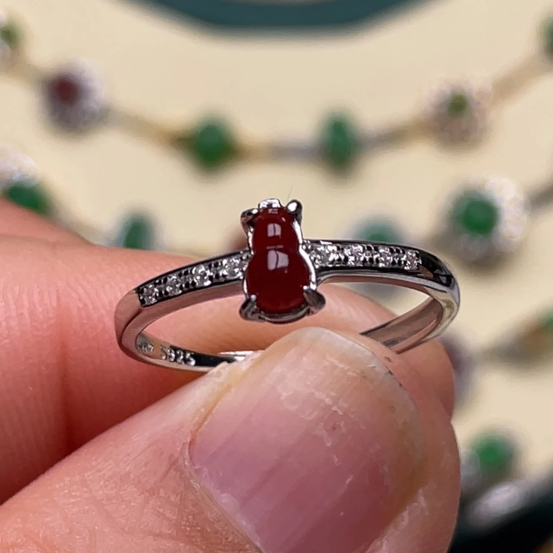 翡翠戒指银S925镶嵌七****5纯天然缅甸翡翠