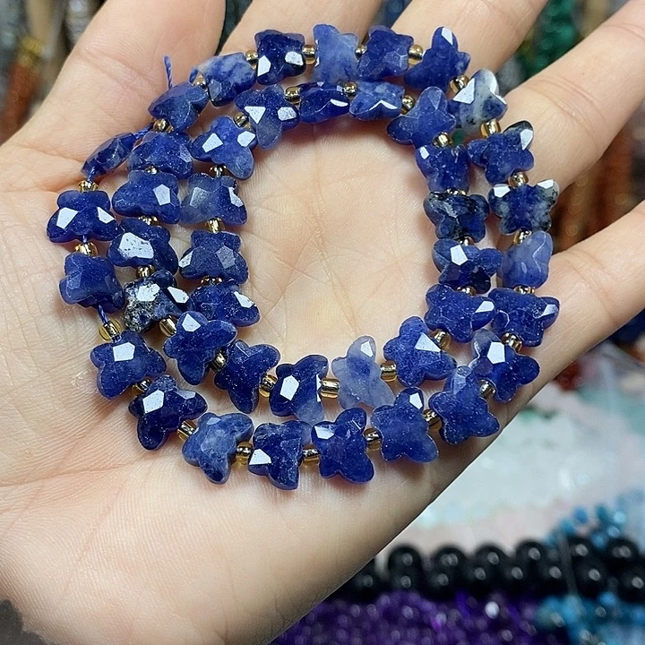 玛瑙/玉髓未镶嵌珠宝半成品天然蓝纹切面蝴蝶卡10mm
