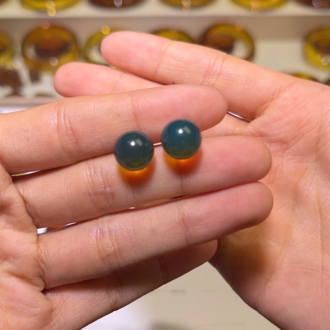 琥珀手镯银S925镶嵌金兰耳钉6号