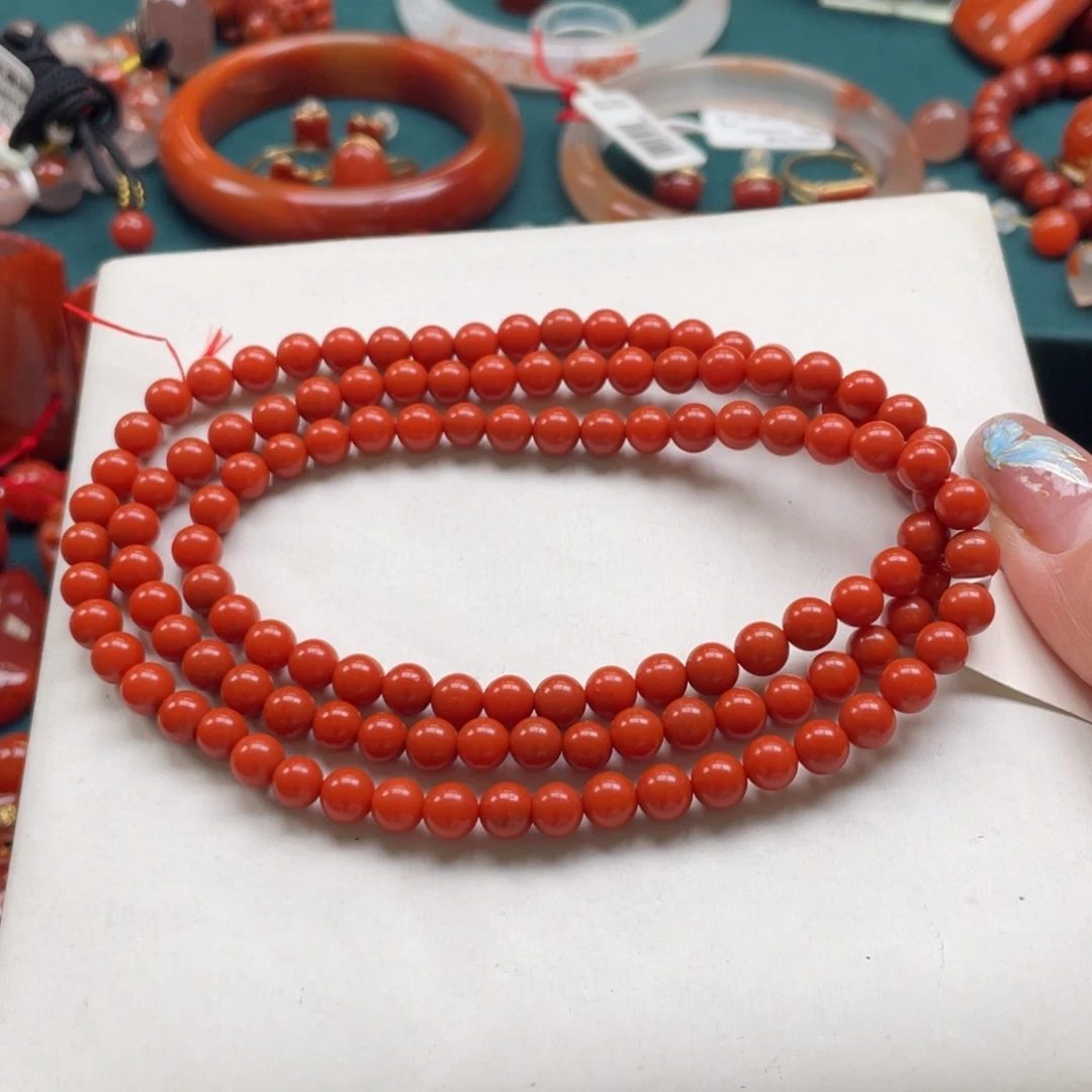 南红玛瑙未镶嵌瓦西南红满肉柿子红多圈5+mm