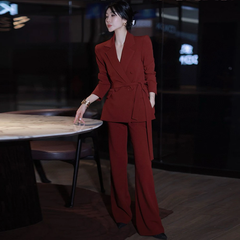 通勤职业西装双排扣系带西服裤子盐系轻熟小香风春秋套装新款爆款