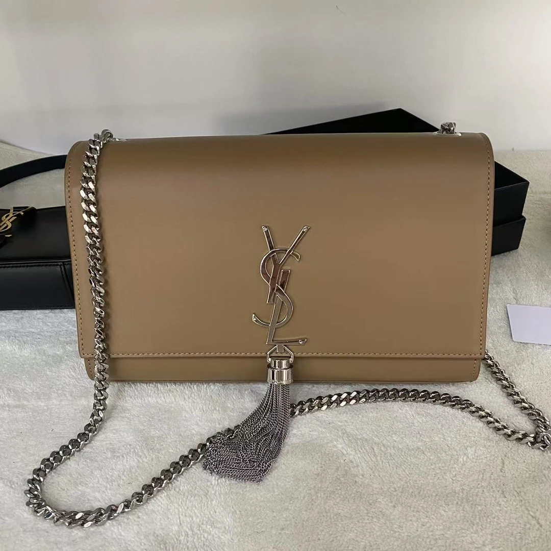99新 YSL/圣罗兰 圣罗兰 流苏链条包奶茶色