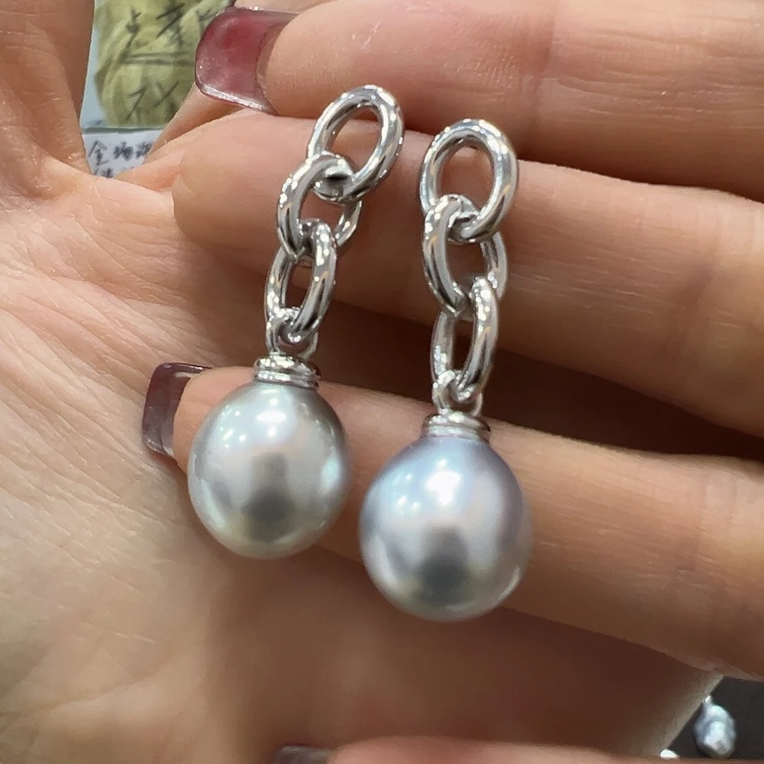 海水珍珠耳饰银S925镶嵌