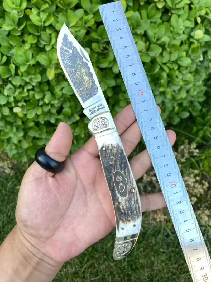 拍品熊图案鹿角手柄家用水果刀外贸库存