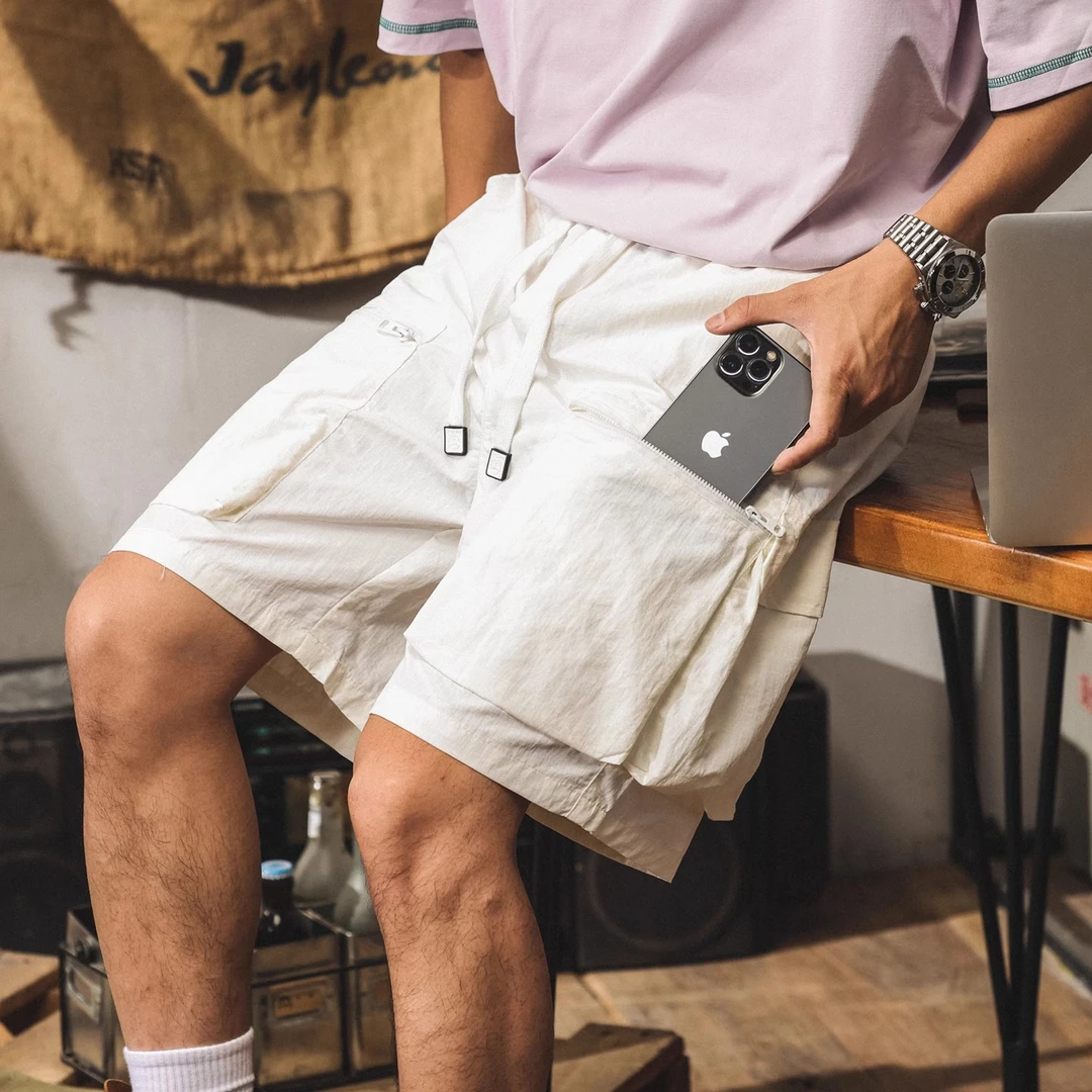 美式户外白色工装短裤男夏季潮牌运动速干五分裤宽松大码冰丝中裤