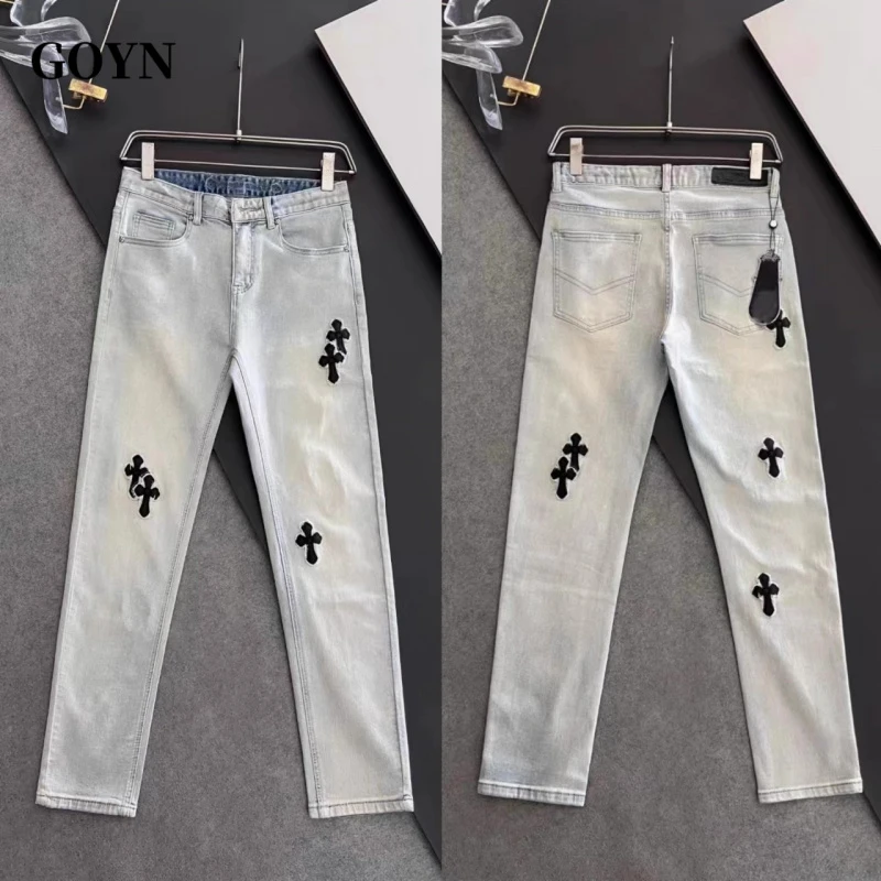 GOYN夏季新款潮牌男装弹力修身小脚牛仔裤轻奢男士百搭直筒休闲裤