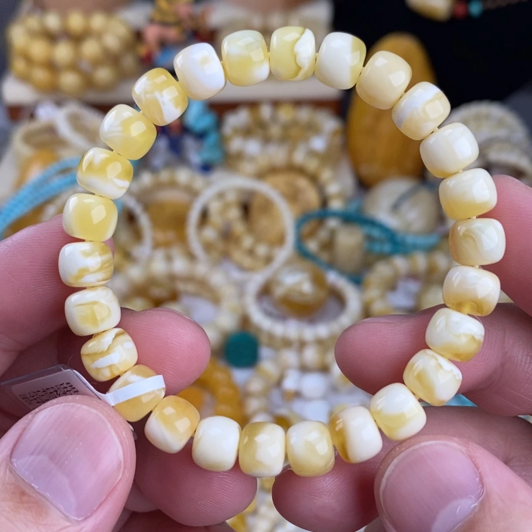 蜜蜡未镶嵌手链瓷白溶洞妖花8.6mm