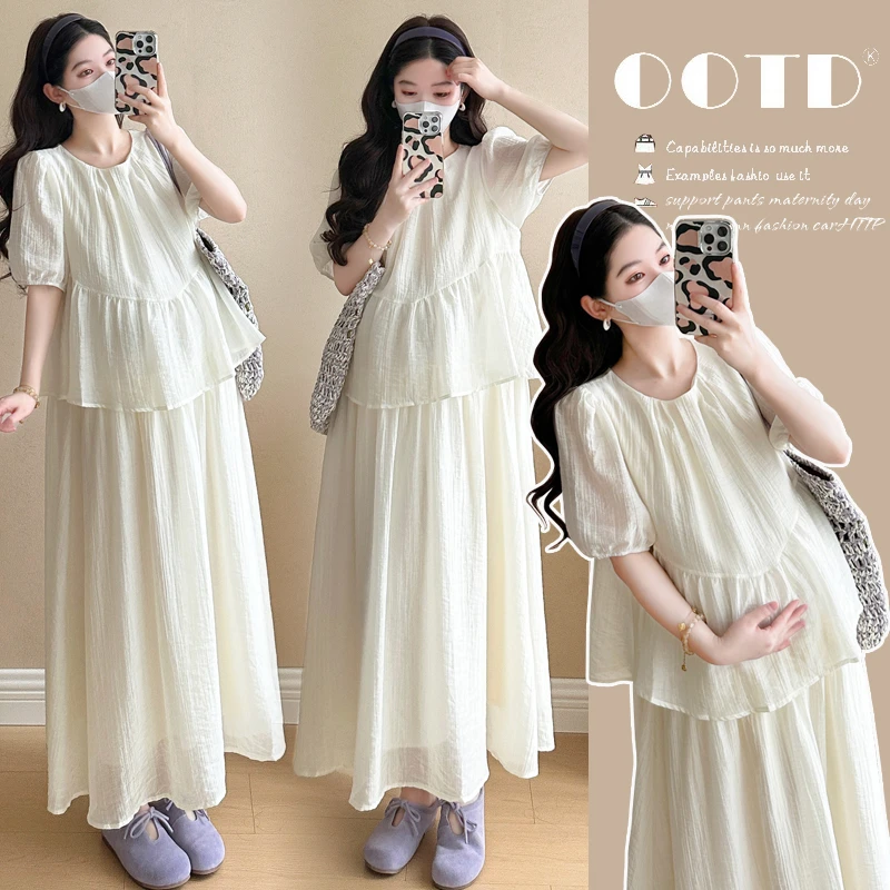 时髦孕妇装夏装新款茶系短袖上衣休闲显瘦气质时尚网红孕妇连衣裙