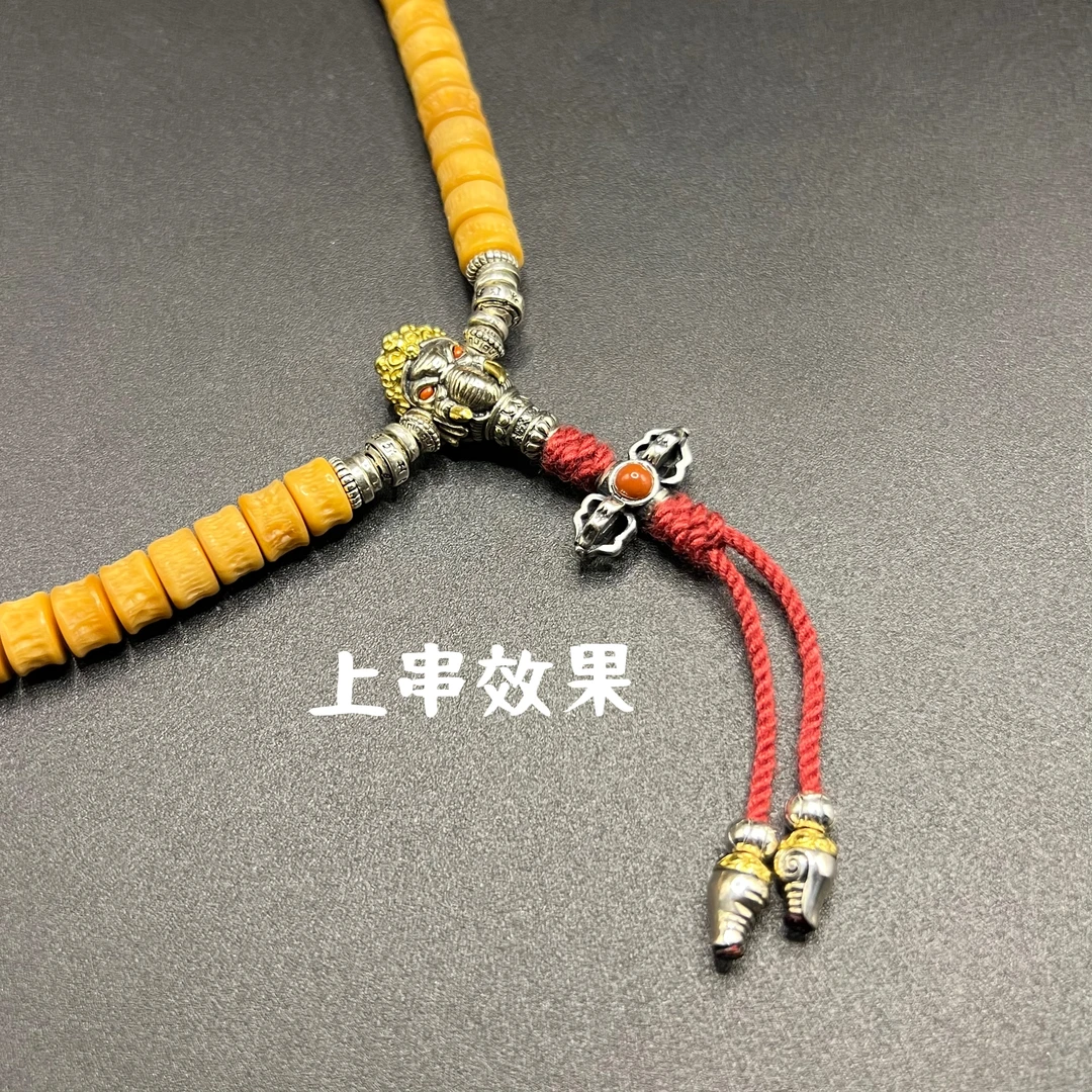 925银银制品 S925银 精工 藏风撞色镶嵌象神三通配饰 可配6/7mm串