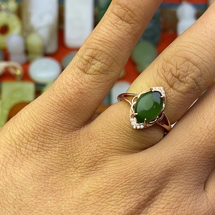 和田玉（糖玉）银S925镀金镶嵌戒指