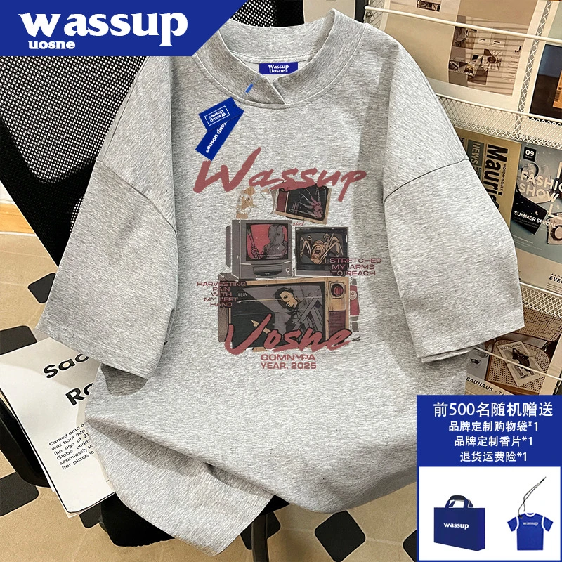 潮牌美式复古重磅灰色短袖T恤男生夏季高街纯棉百搭oversize体恤