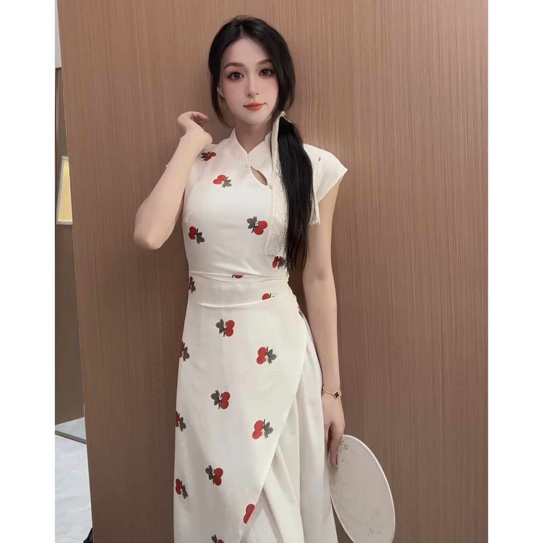 【有内衬】新款设计师款新中式复古国风修身高腰连衣裙子9054