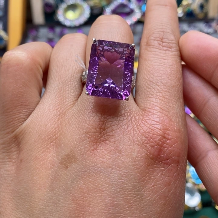 水晶戒指银S925镶嵌天然水晶戒指