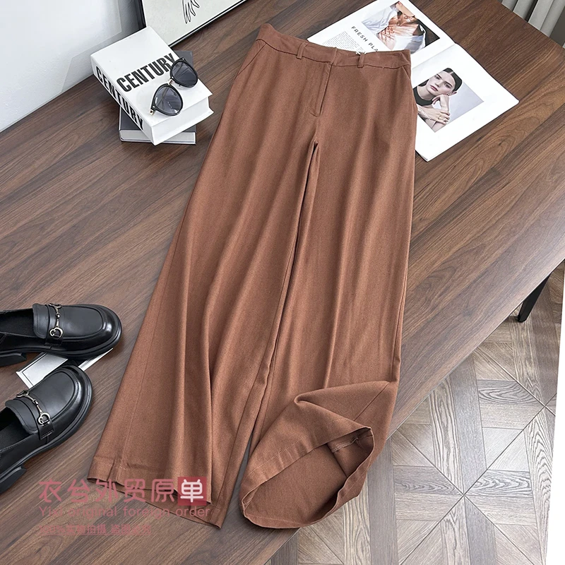 (衣兮高腰垂感亚麻裤)春夏时尚复古百搭显瘦窄版阔腿直筒拖地裤W