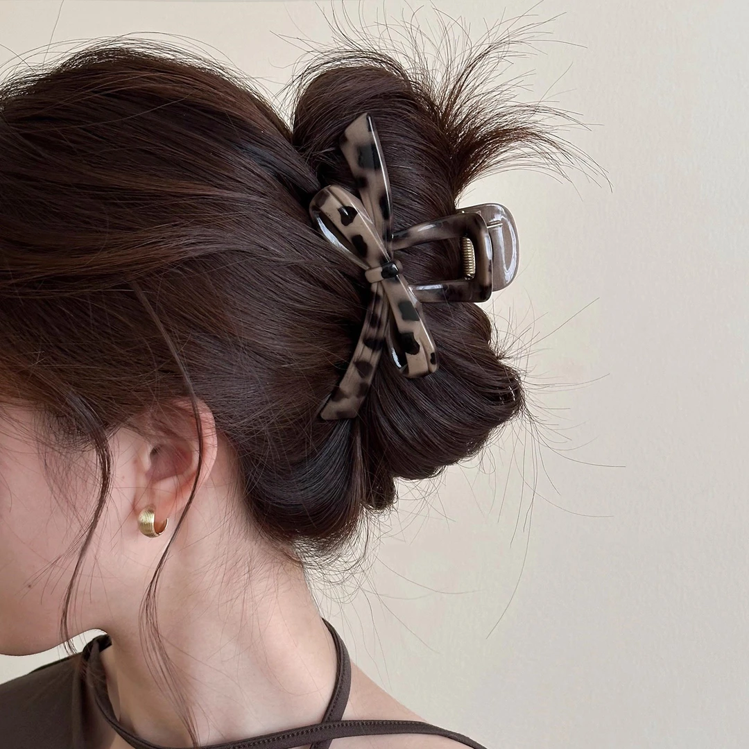 豹纹结抓夹女复古高级感后脑勺盘发鲨鱼夹半扎发发夹秋天发饰