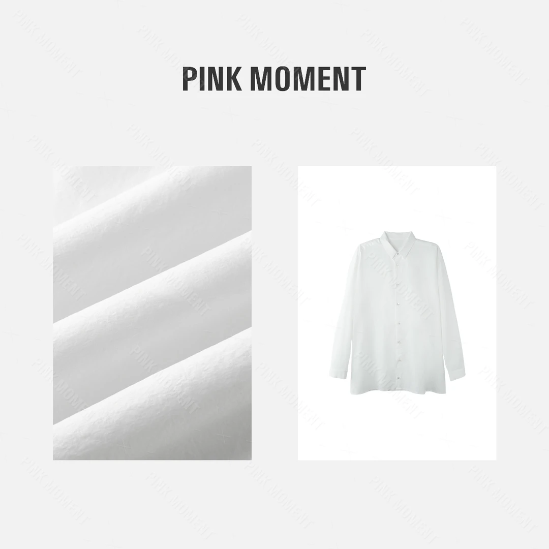 PM王囡囡 白色翻领简约基础款宽松休闲衬衫 ND1C1636