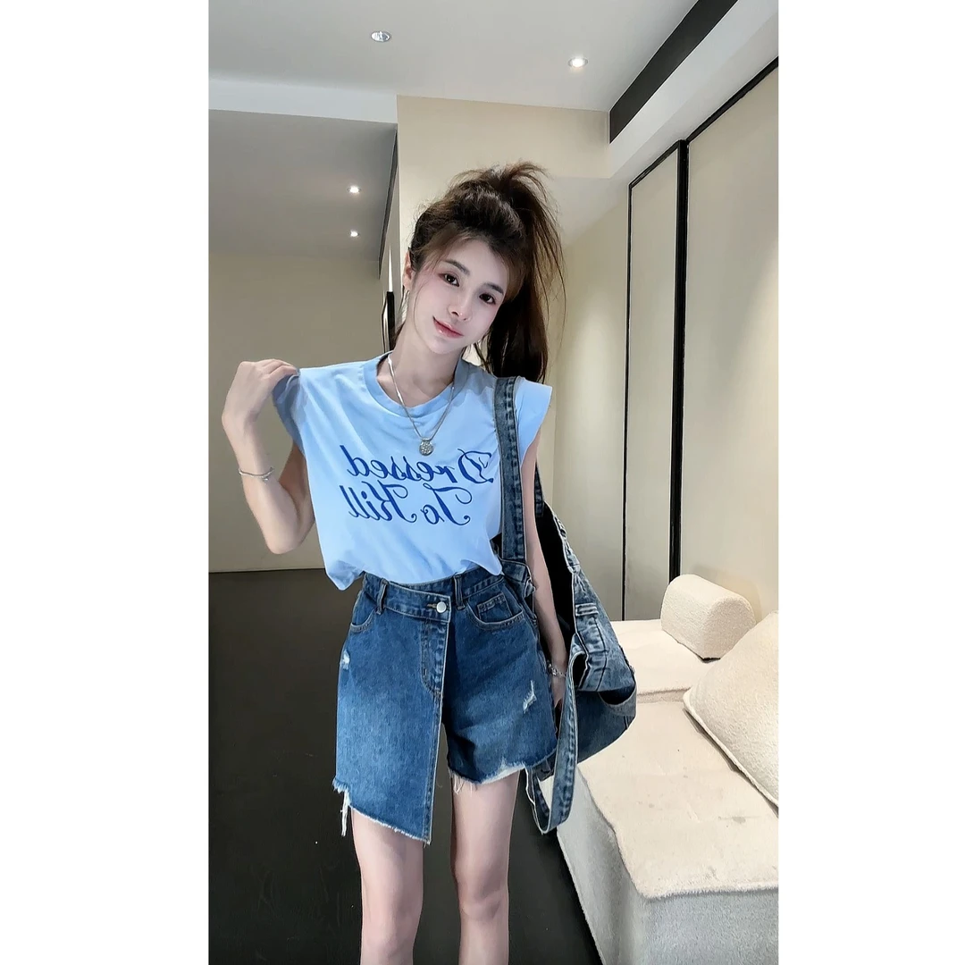 【HuiHui】韩版设计小众字母印花短袖T恤（H8116）