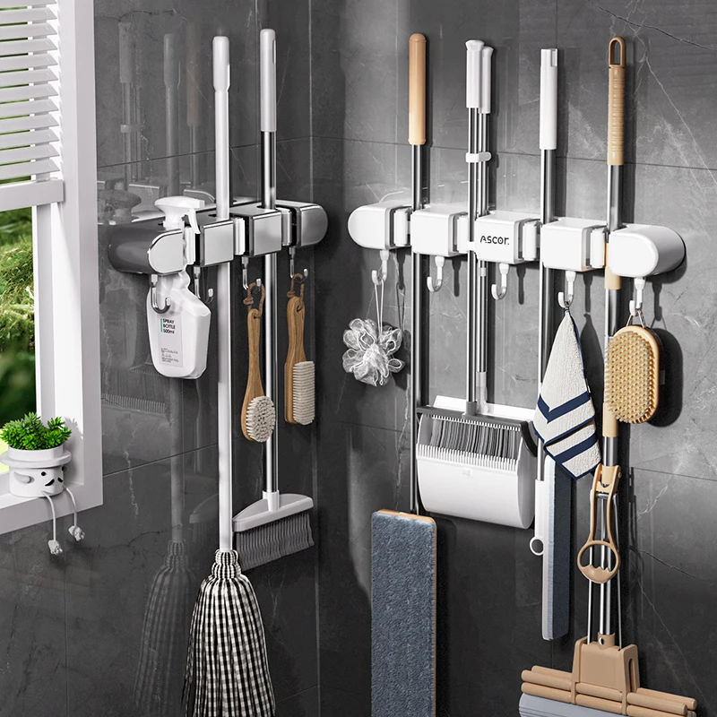 浴室拖把挂钩卫生间置物架厕所洗手间拖把壁挂夹免打孔墙上收纳架