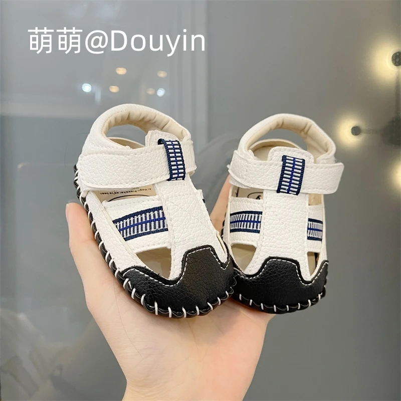 夏季01岁男宝宝学步鞋软底防滑612个月婴幼儿不掉防踢透气凉鞋