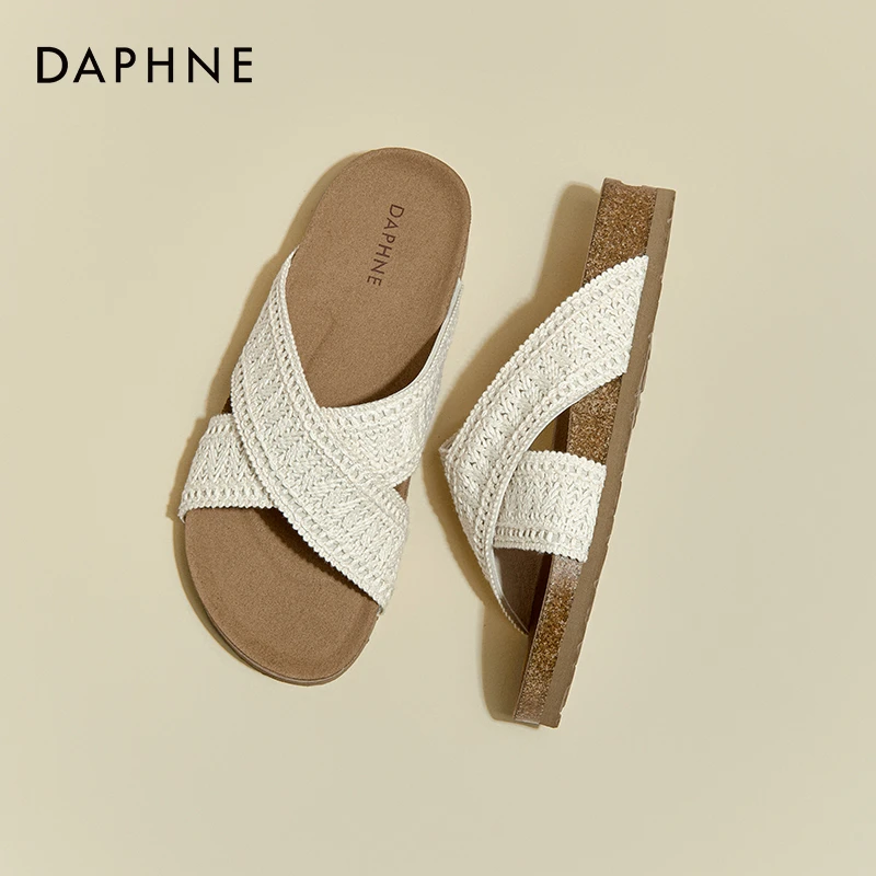 达芙妮欧若风凉拖鞋女2025年春秋季新款海边度假交叉厚底一字凉拖