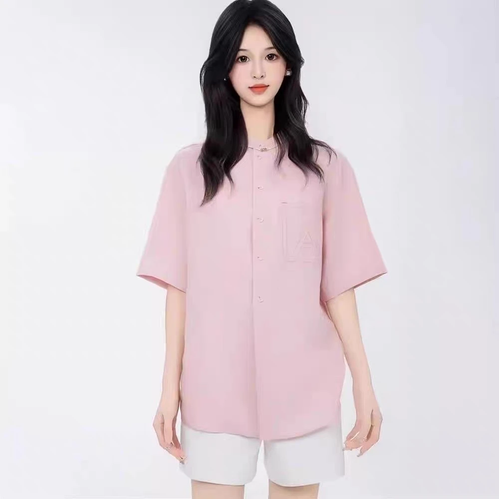 【商场同款】亚麻立领衬衫2025夏季新款时尚百搭宽松短袖上衣530060