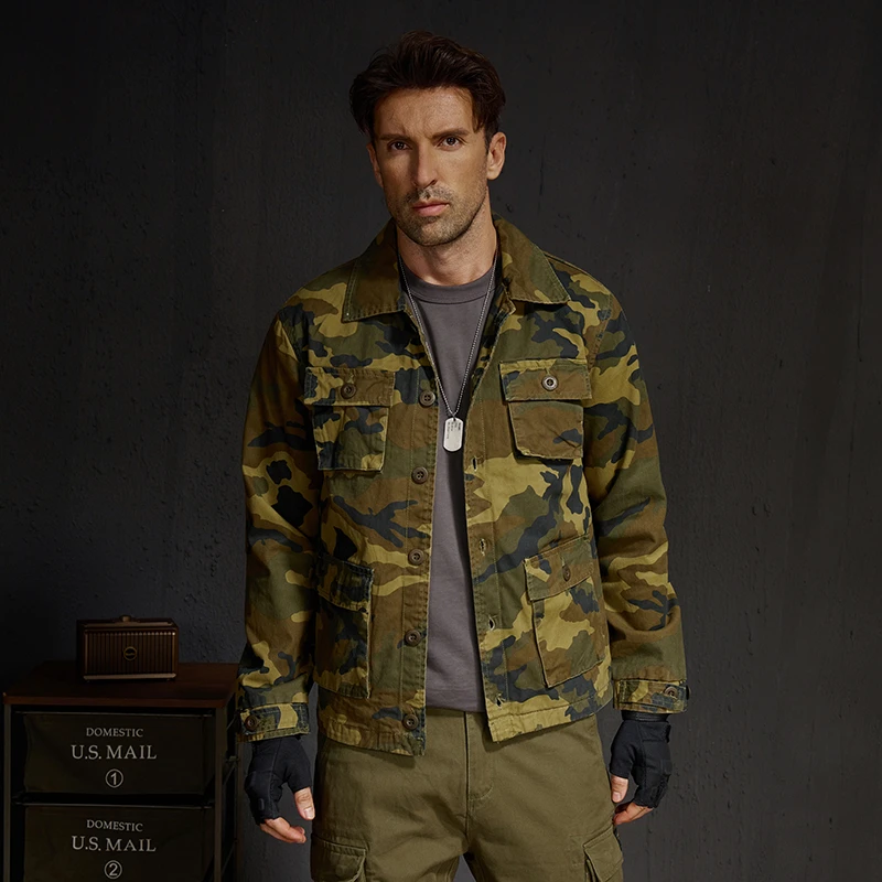 AK ARMY阿美咔叽M65迷彩坦克服工装夹克男纯棉耐磨机车男士外套