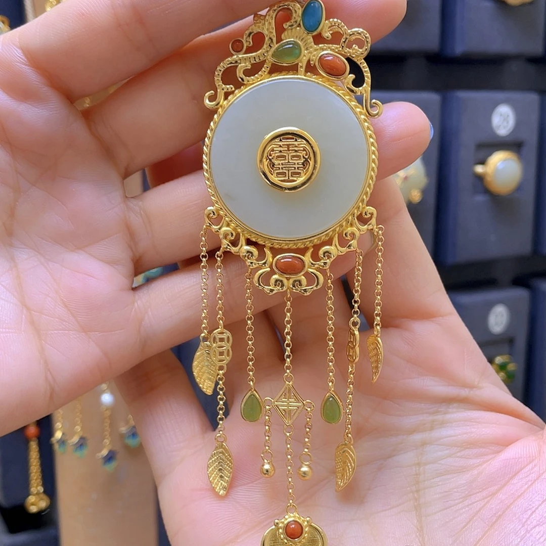 和田玉银S925镀金镶嵌颈饰