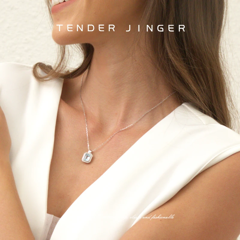 Tender Jinger『外*挪威』密镶天然海蓝色托帕石方糖系列项链