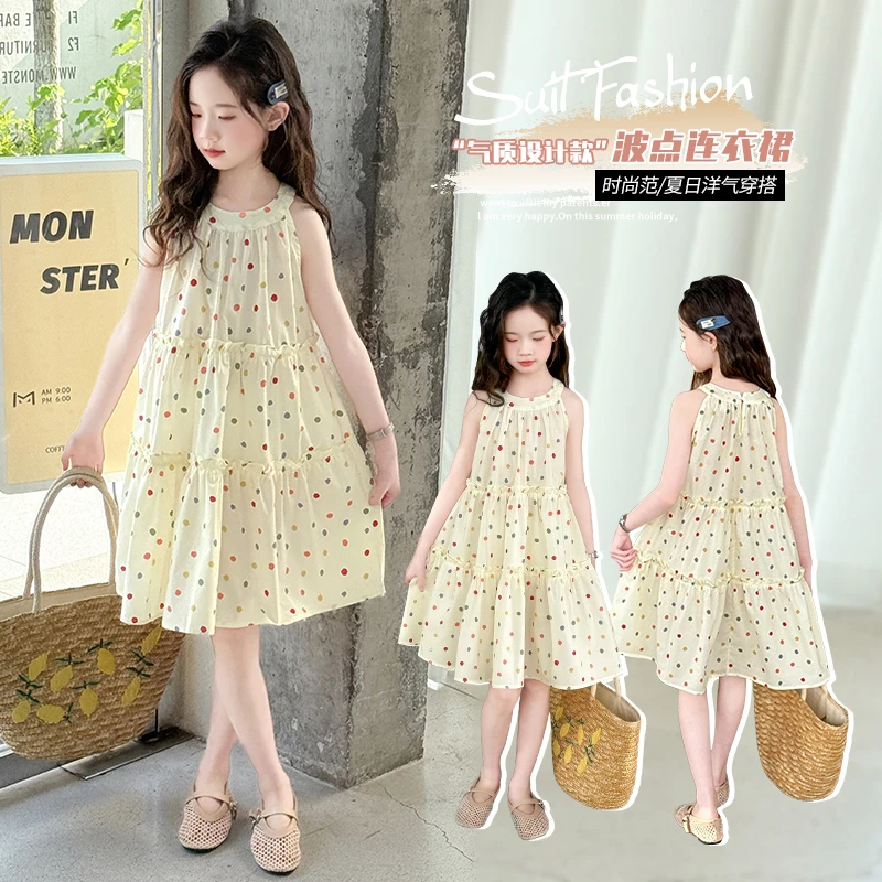 女童连衣裙夏季新款时尚洋气波点草帽连衣裙（价格已开）