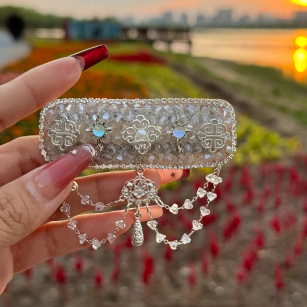 森系仙女风民族风发夹高马尾发饰抓夹轻奢边夹金色