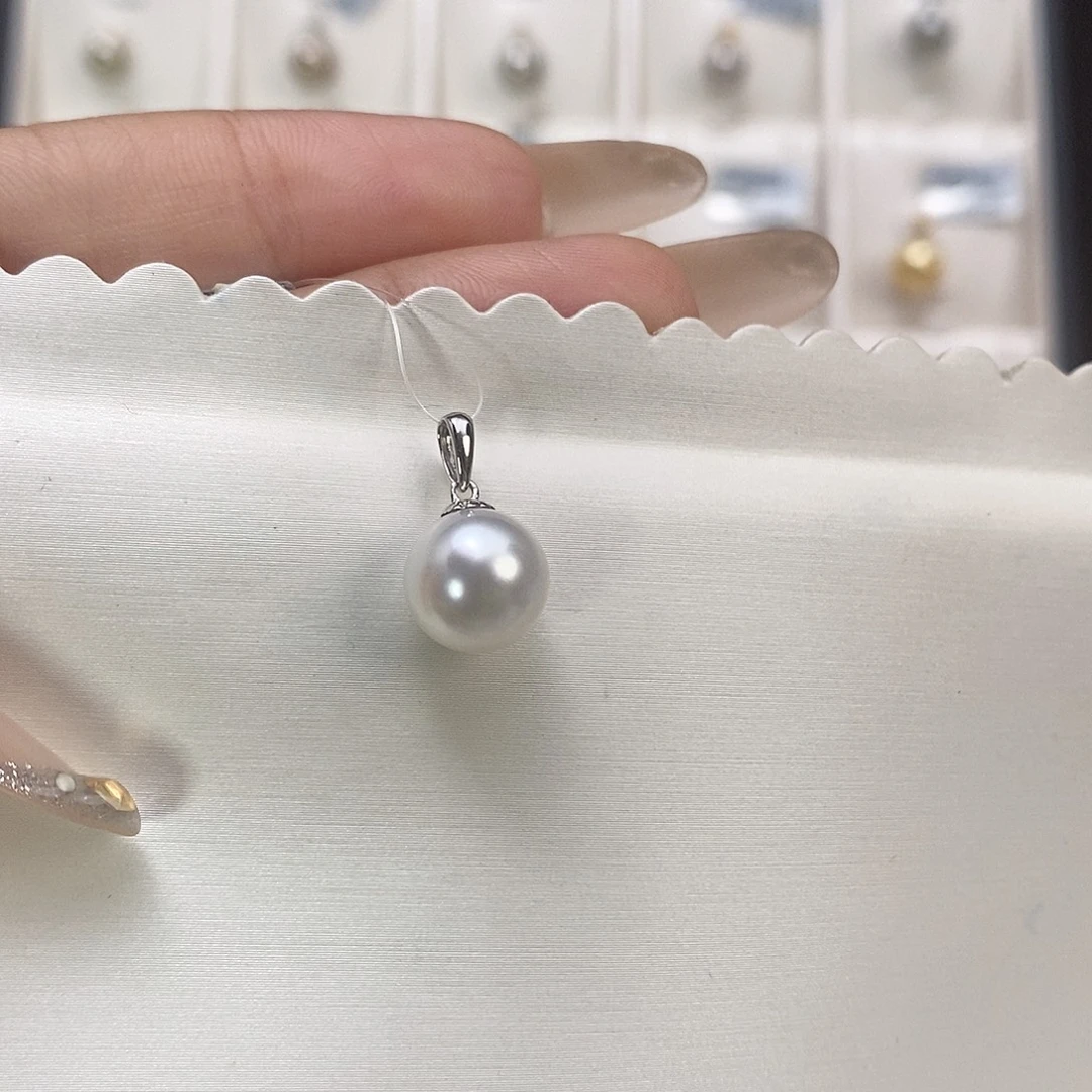 吊坠(不含链)海水珍珠18K金镶嵌澳白9-10