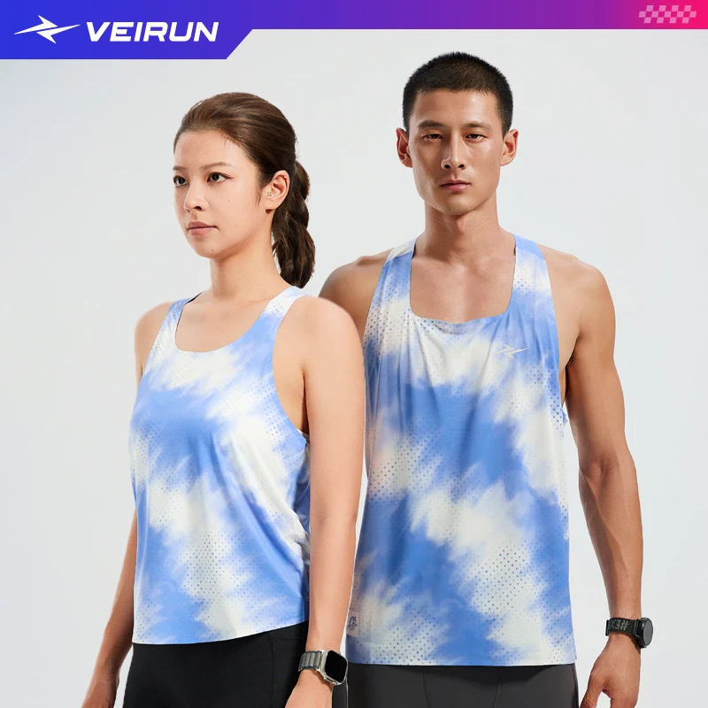 硬核威量扎染专业马拉松运动背心女夏季款竞速跑步透气速干服