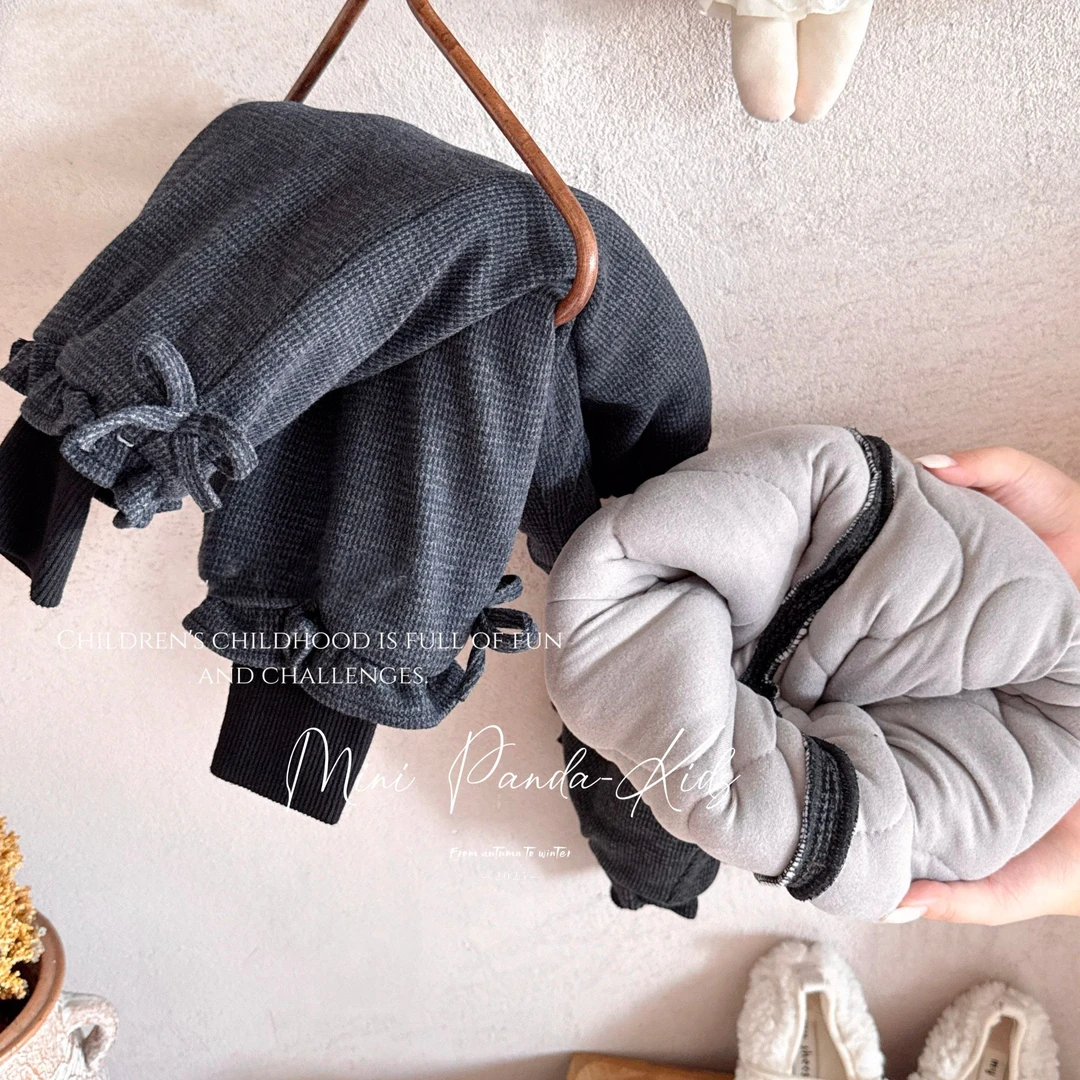 【现货】一条过冬超厚大棉裤-灰色百搭格子蝴蝶结