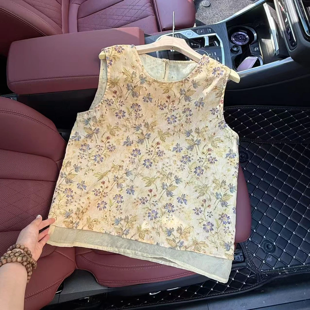 【繁星】新中式国风气质时尚宽松夏季圆领双层刺绣上衣