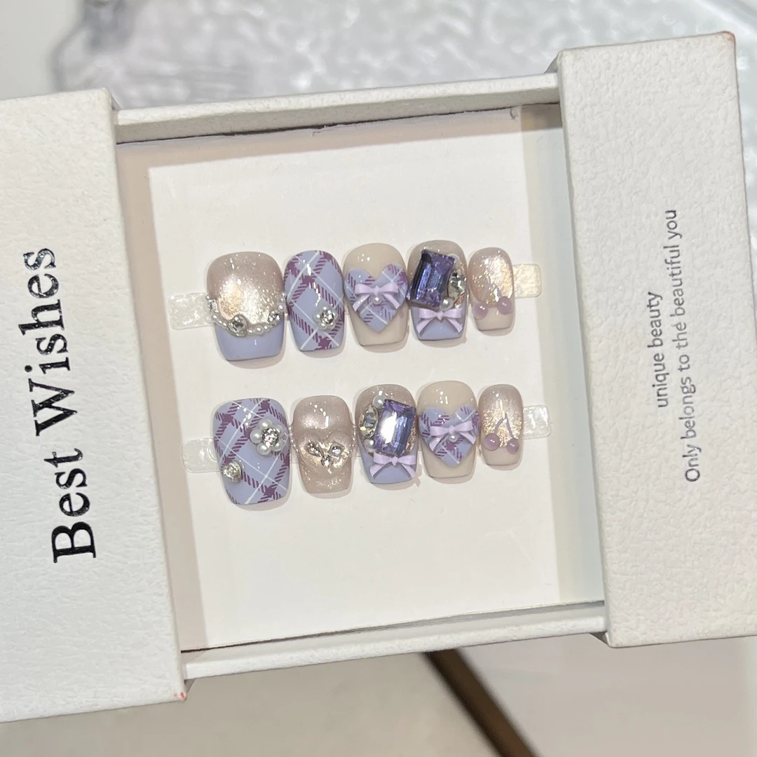 【怦然心动】可爱ins风珍珠锆石钻爱心美甲短款穿戴甲甲片碎钻