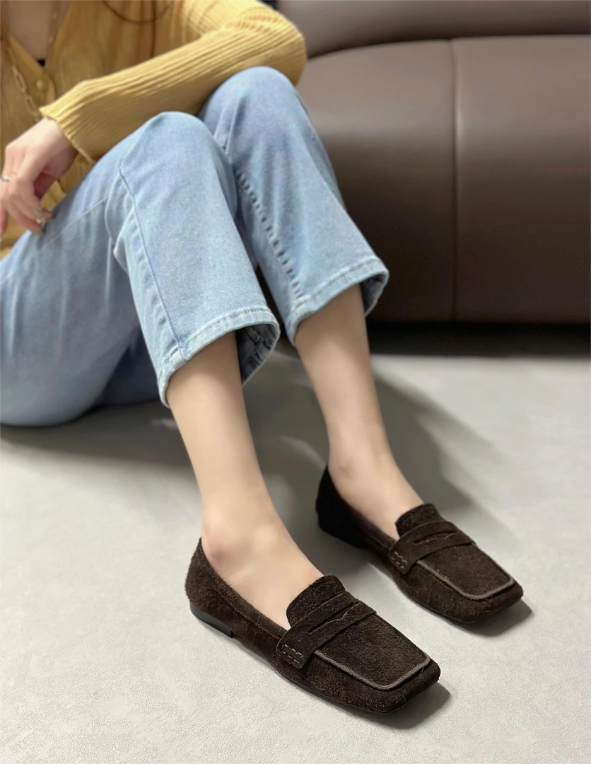 LI AJIGIRL/阿吉女·原创设计欧版平底方头牛京乐福鞋#5008