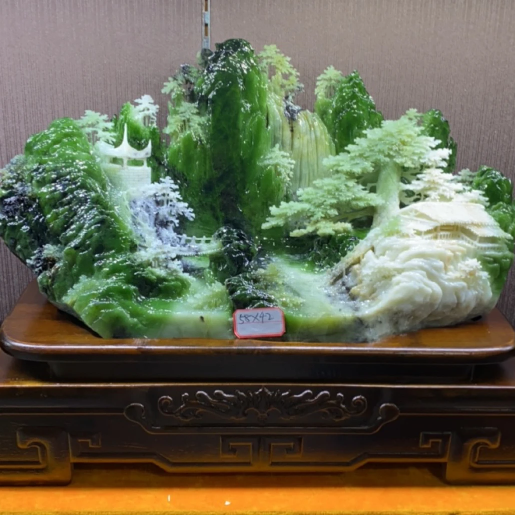 中式家居装饰摆件玉石雕刻创意书房电视柜玄关山水花鸟
