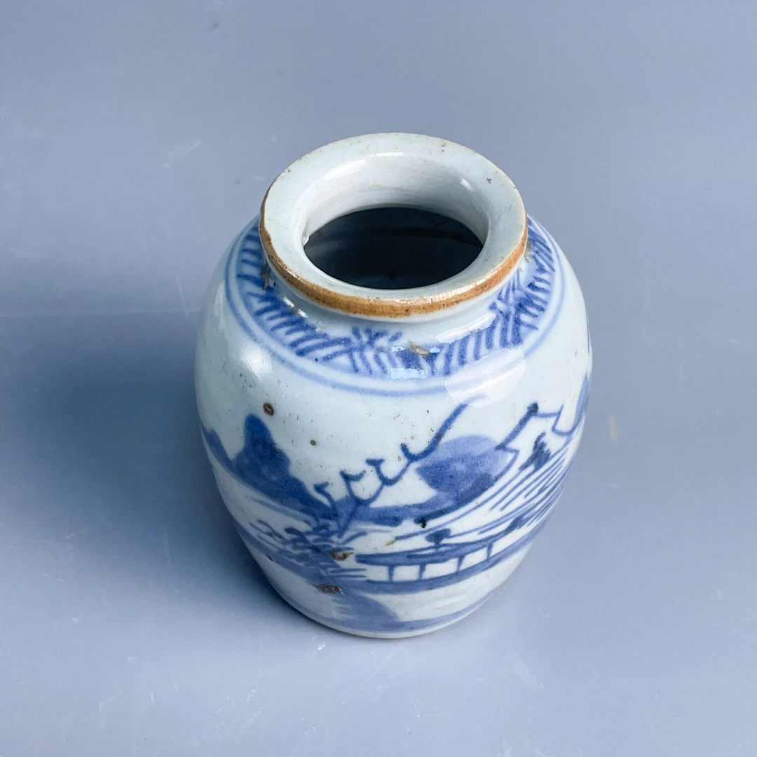 清中期 青花山水纹小罐9-M25KT008E88-04