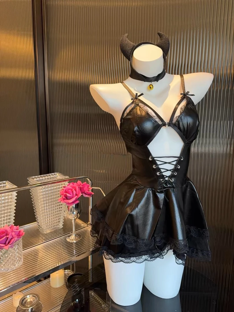 小恶魔性感吊带皮裙套装女辣妹制服连衣裙【伍月柒号！no退no换】