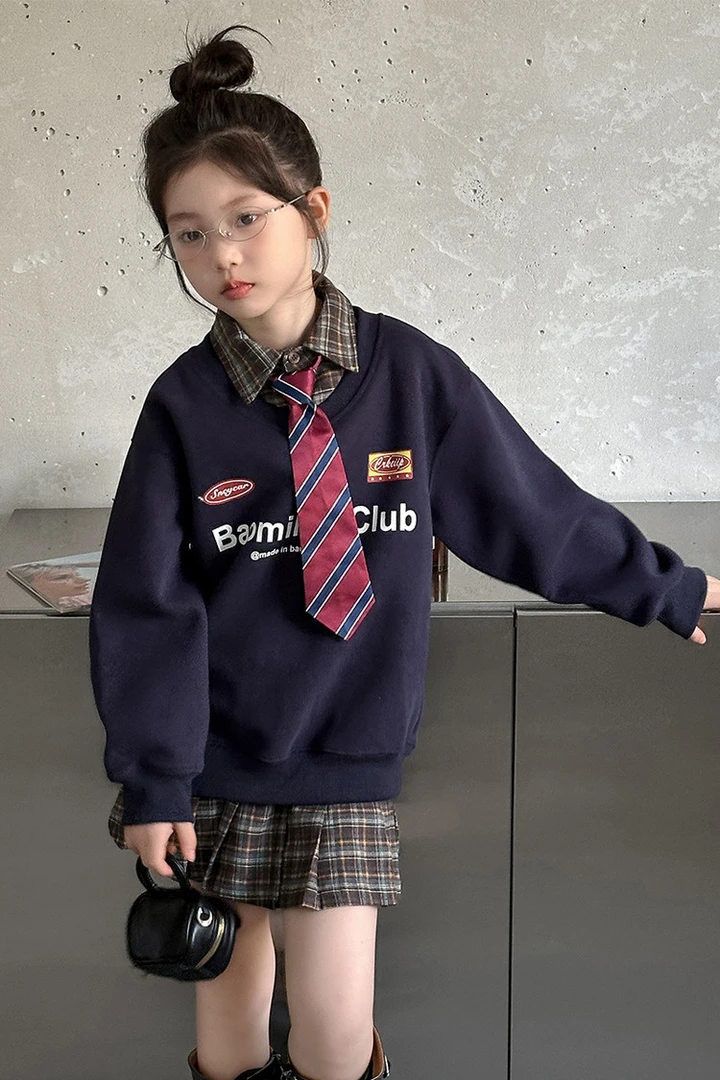 女童套装春装2025新款洋气儿童装中大童春秋时髦卫衣短裙裤两件套