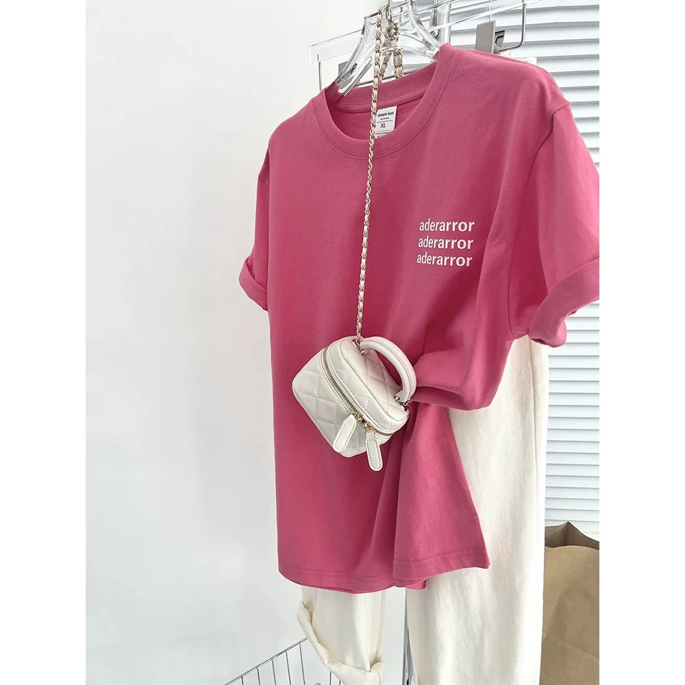 玫粉短袖t恤新款夏季百搭显瘦印花宽松圆领打底衫女士内搭上衣ins