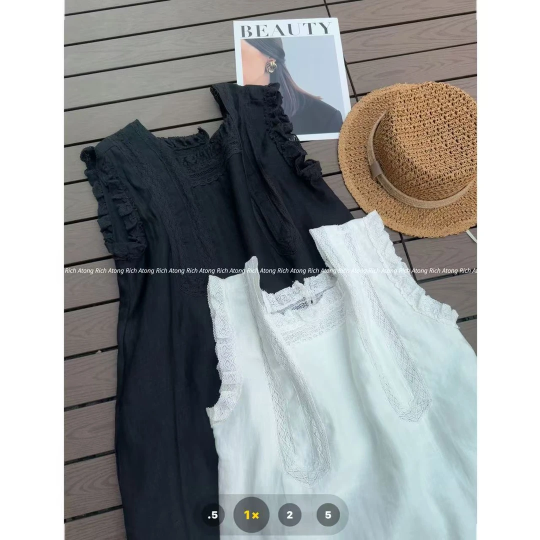 atong/阿彤-【方领裙】-2025 极简韩代款花边蕾丝背心连衣裙0423-57