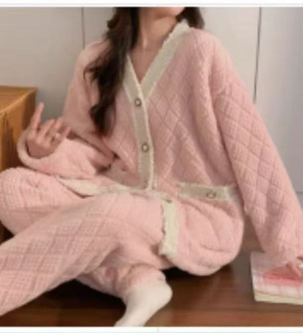 623#珊瑚绒睡衣女冬季加绒加厚家居服套装