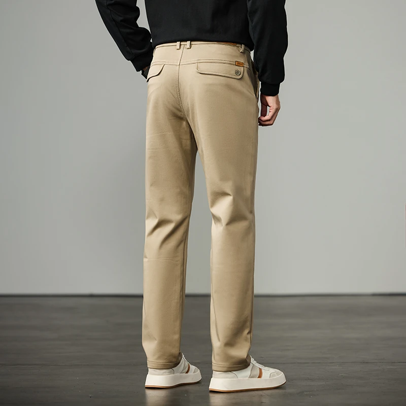 保罗正品高端商务休闲裤宽松男士秋冬款纯色棉质系修身直筒长裤