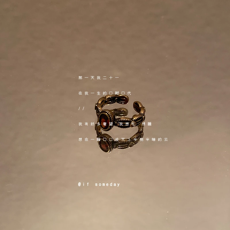 合金合成锆石戒指 小众百搭设计感时尚个性复古个性开口戒指10028