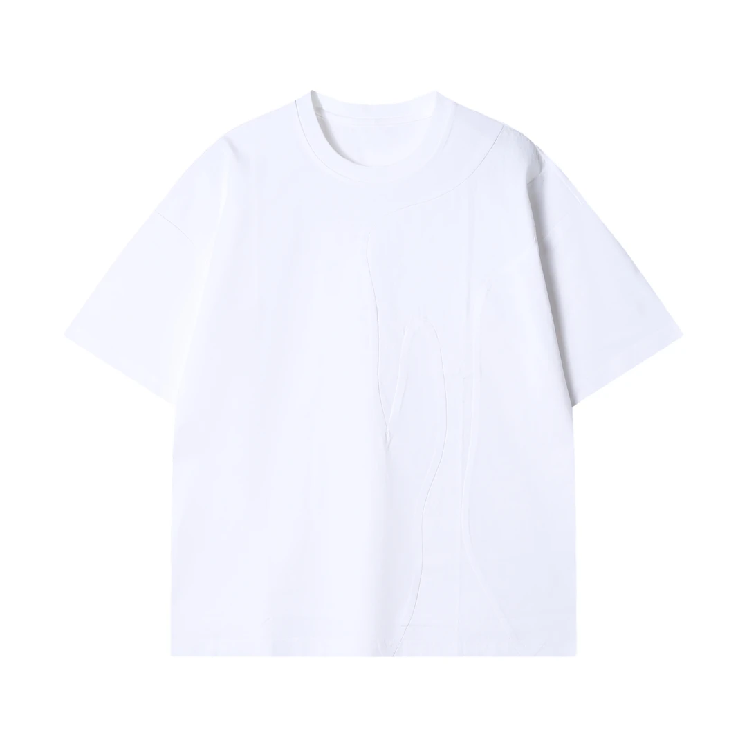 夏季新款时尚个性韩版简约褶皱肌理感圆领短袖T恤百搭通勤上衣