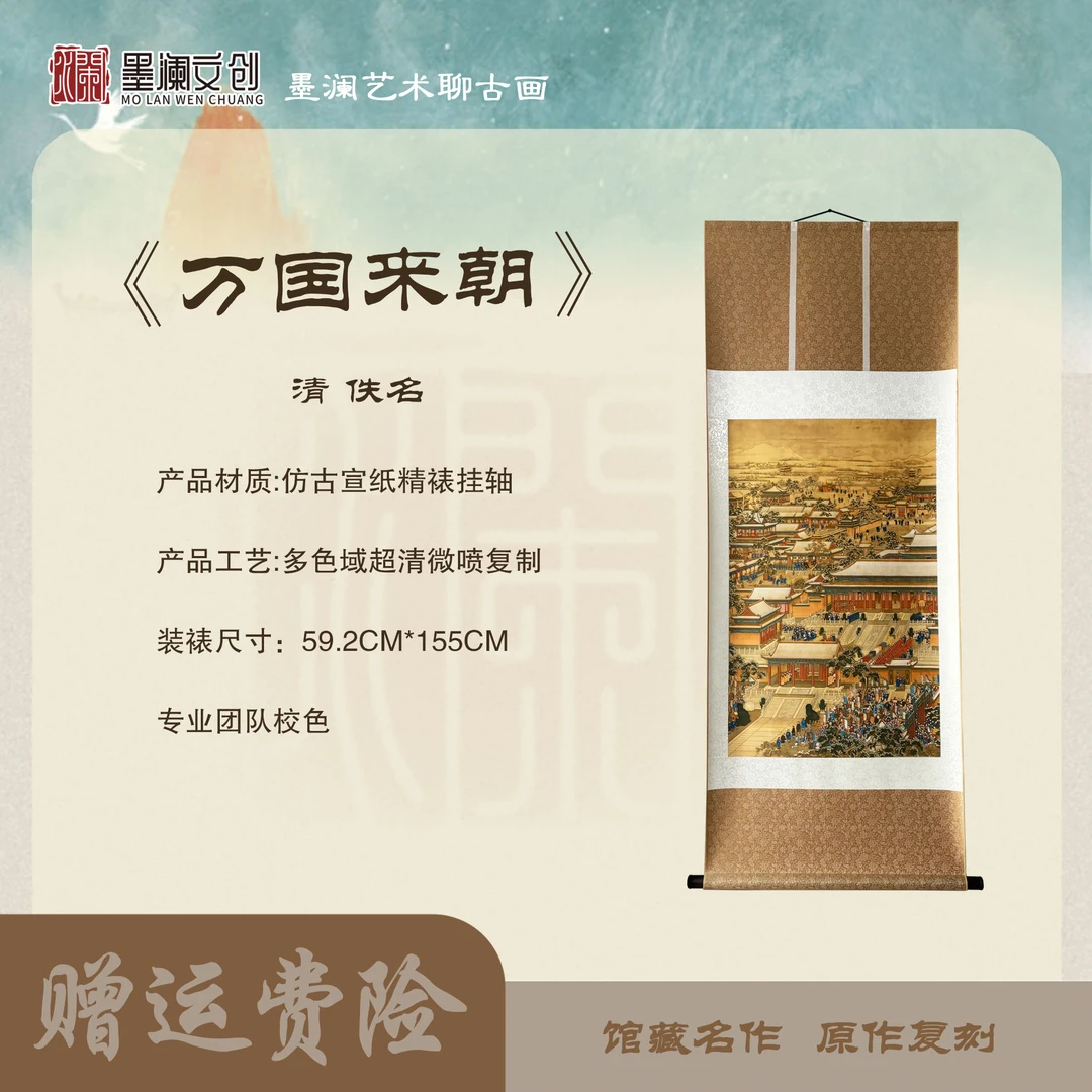 清佚名《万国来朝图》复刻手卷挂轴用于书房走廊装饰