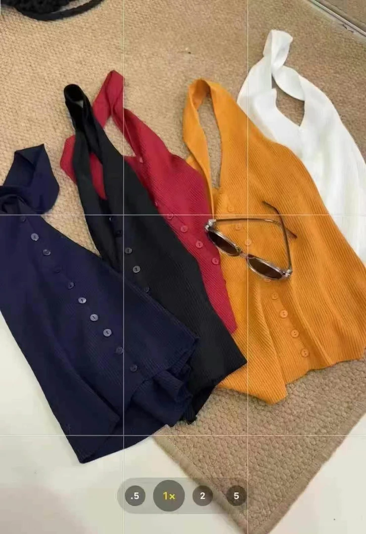 夏季新款韩版收腰美背挂脖纯色V领单排扣显瘦吊带女上衣