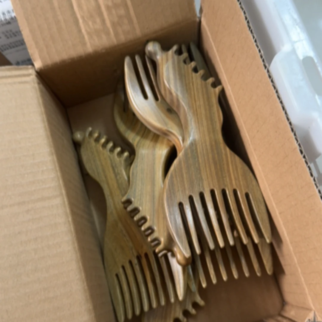 孙善升正品绿檀木凤凰梳头疗加厚便携