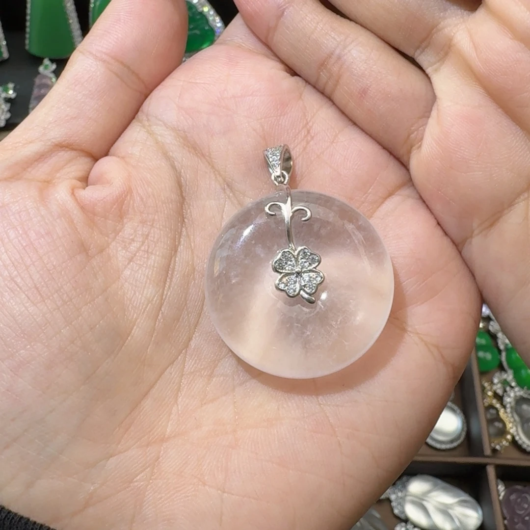 充****石英质玉银S925镶嵌颈饰